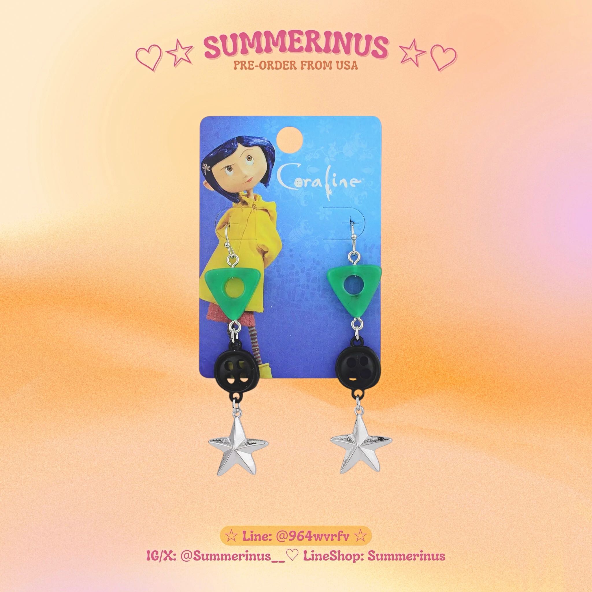 Coraline 🐈‍⬛ Stone Button Star Drop Earrings