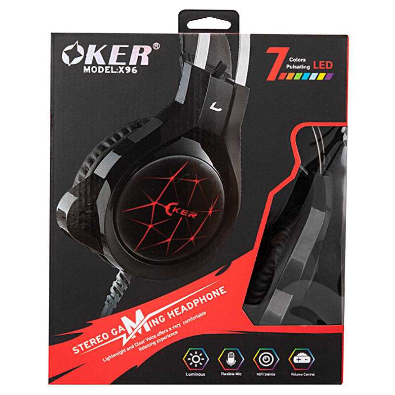 OKER X96 หูฟังเกมมิ่ง Hi-Fi stereoGaming Headset 7 Color LED - (สีดำ)