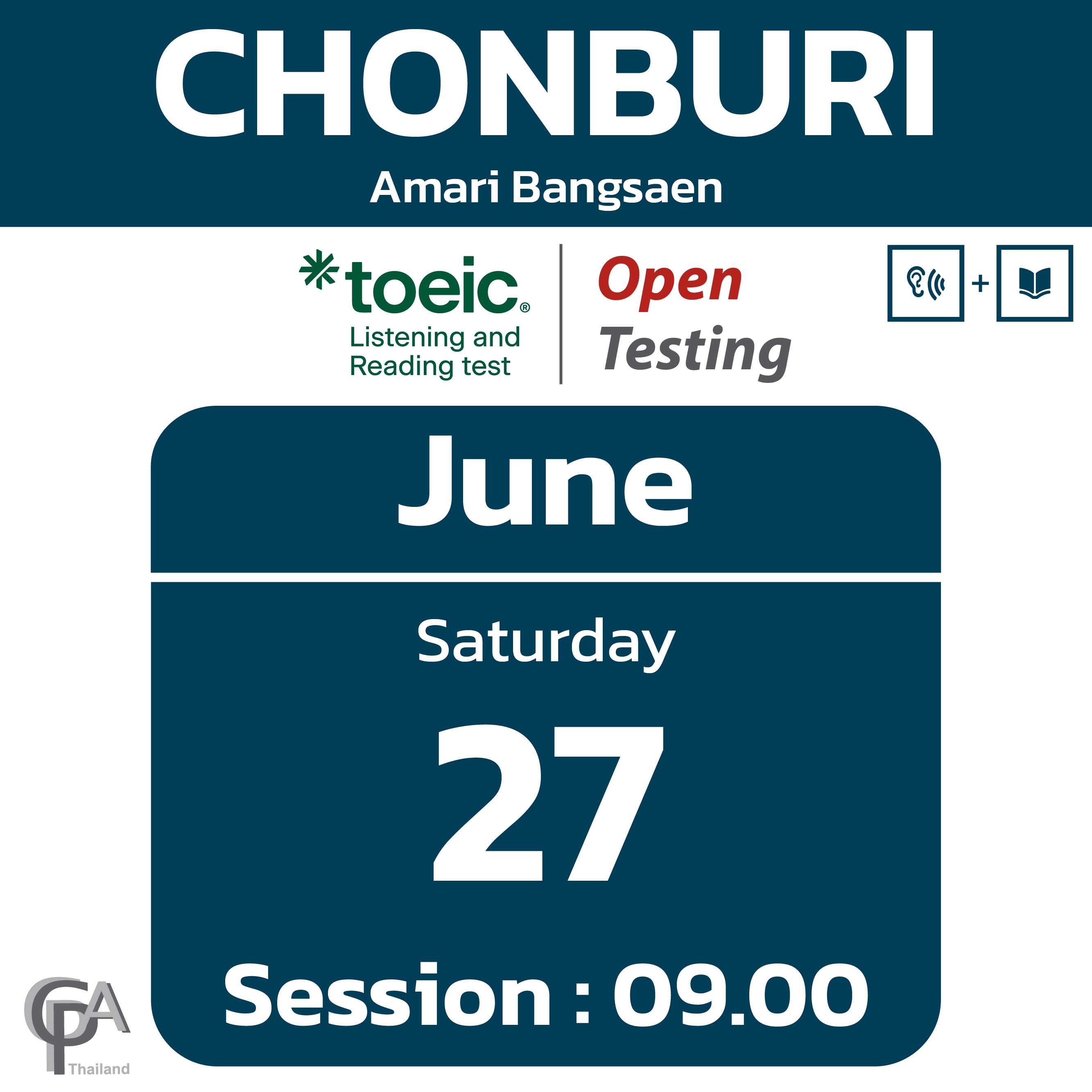 TOEIC Open Testing (Chonburi) on Sat, June 27, 2026 Test Session: 9.00 @Amari Bangsaen