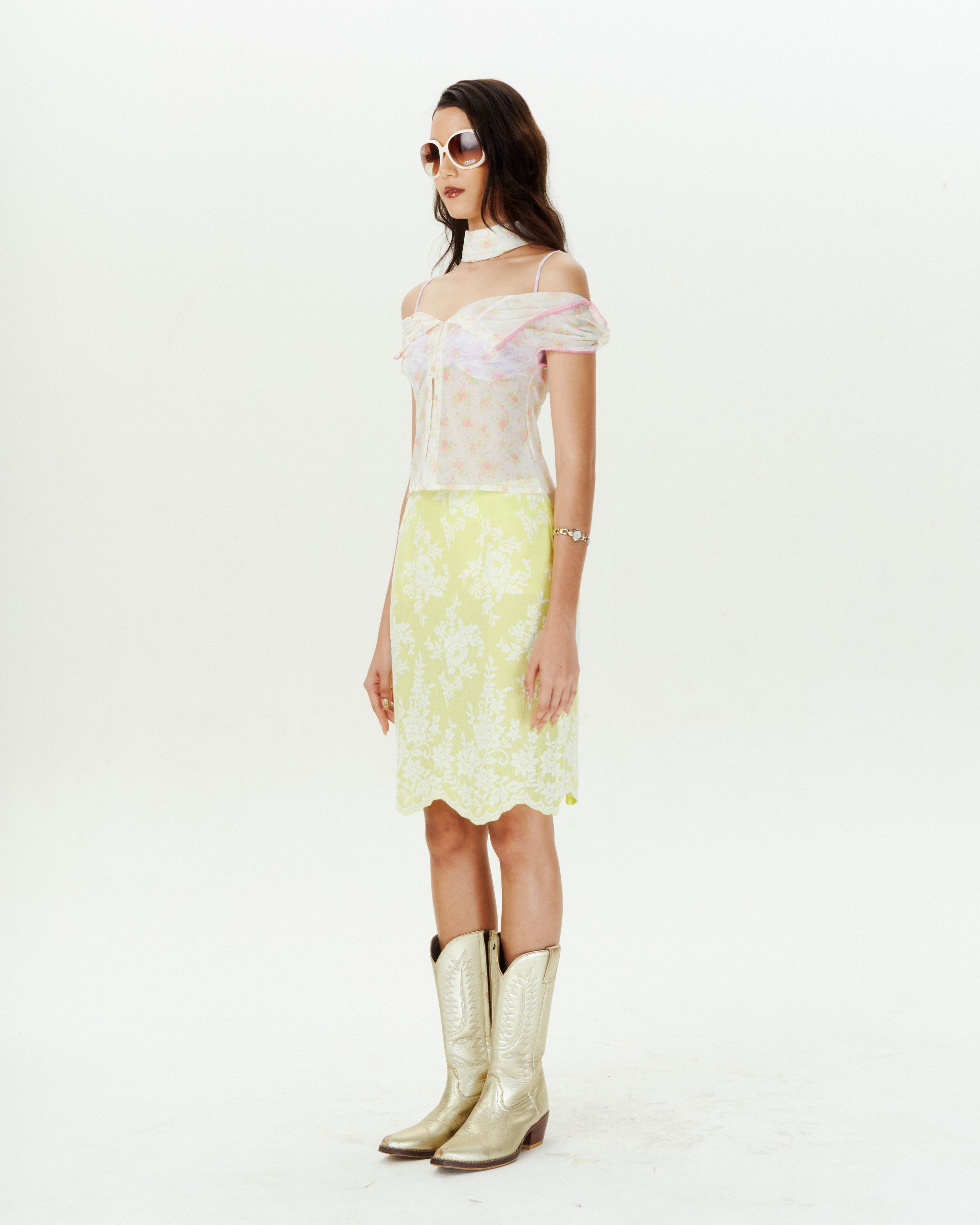 USEMEREPEAT ROMANCE NEON GREEN  90S' PARTY MIDI SKIRT