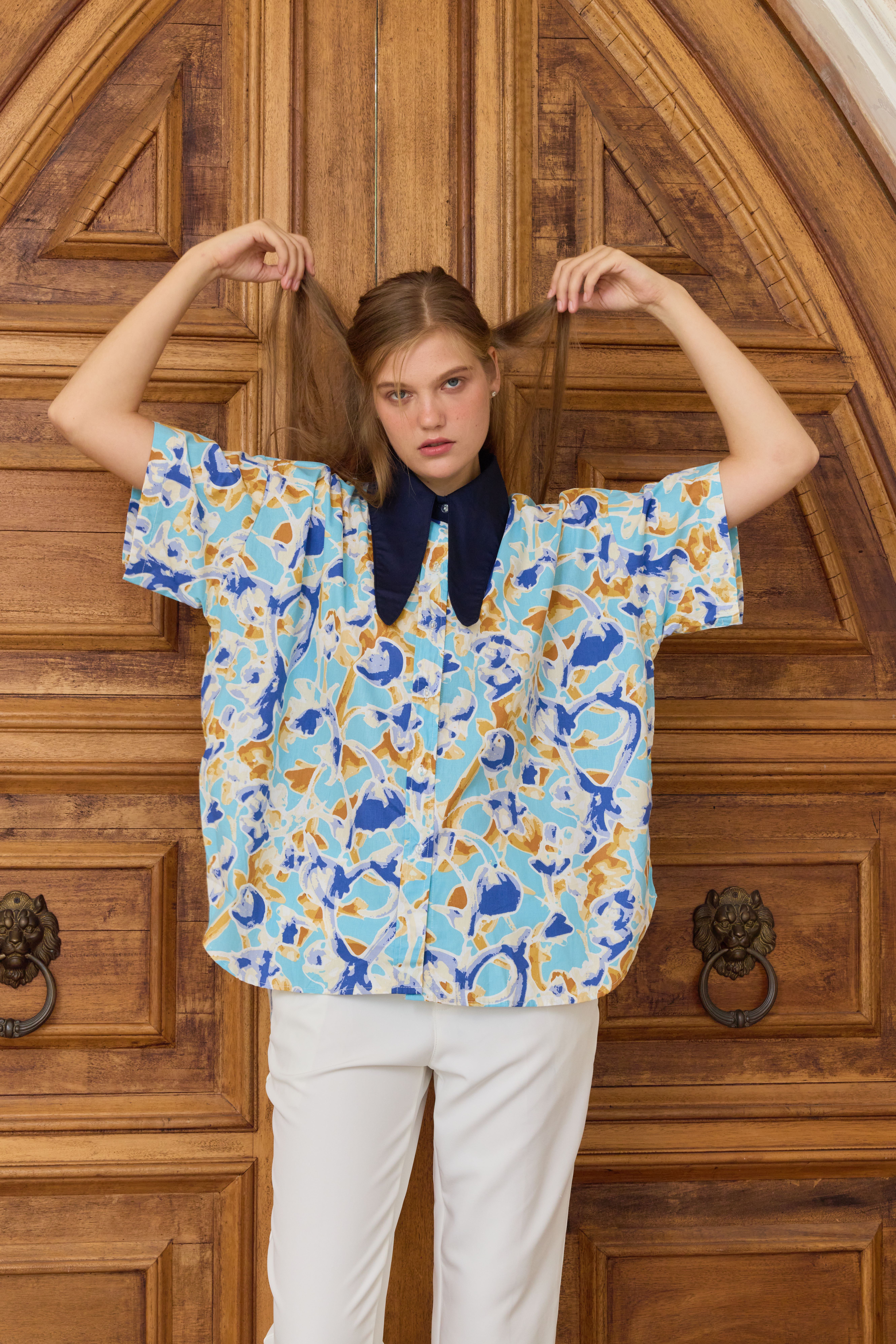 Bunny Top Two Tone Cotton - Blue Abstract