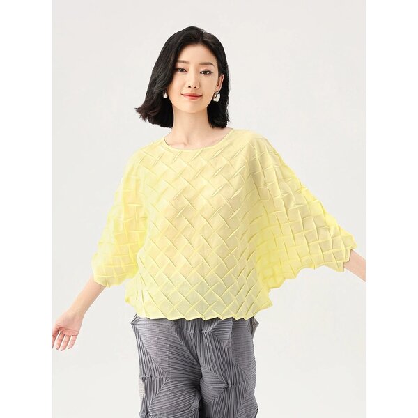 2MUAY รุ่น CX9797 เสื้อพลีทคุณภาพ HALF SLEEVE SQUARE PLEATED TOP สีม่วง FREE SIZE