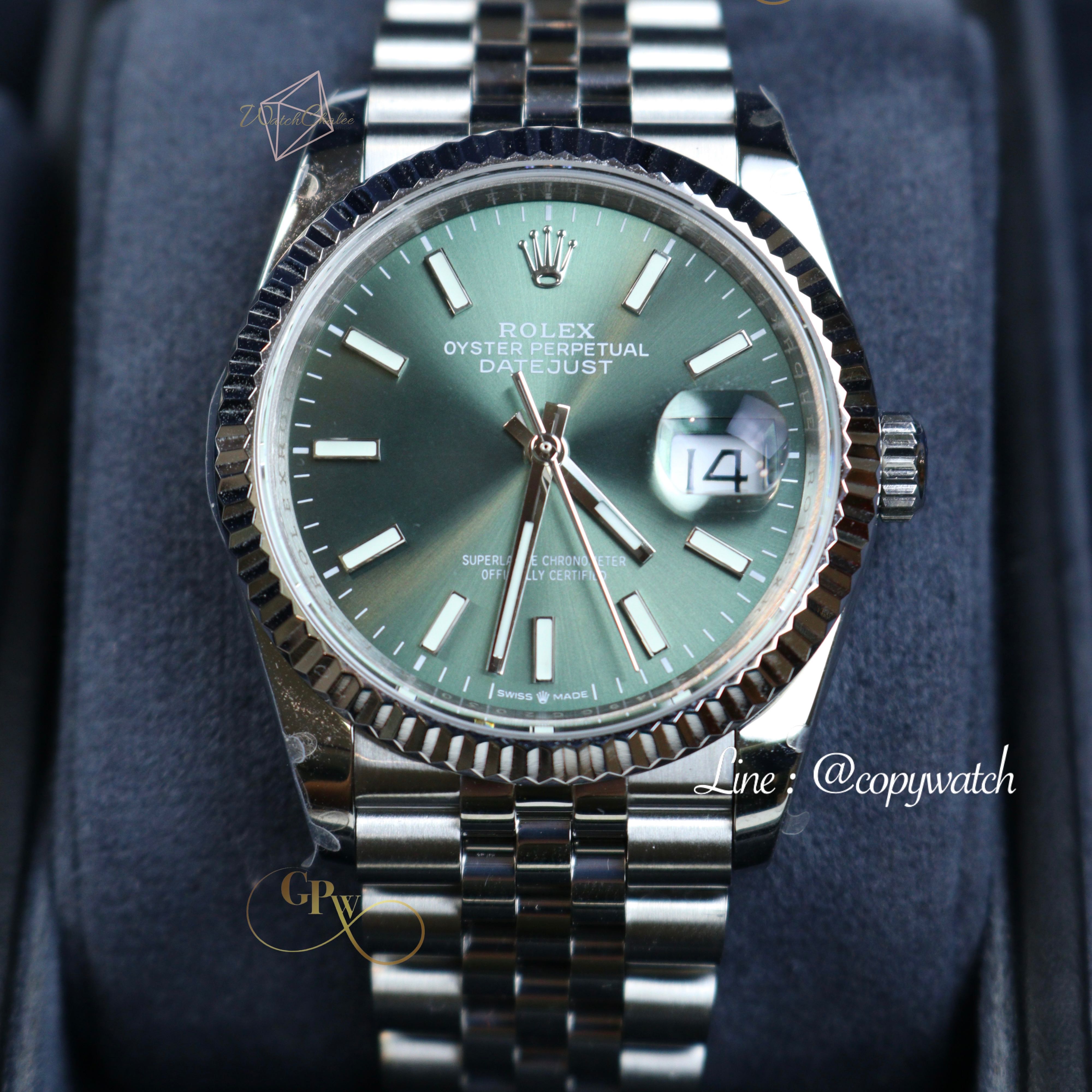 Rolex Datejust 36 mm. Mint green automatic swiss movement
