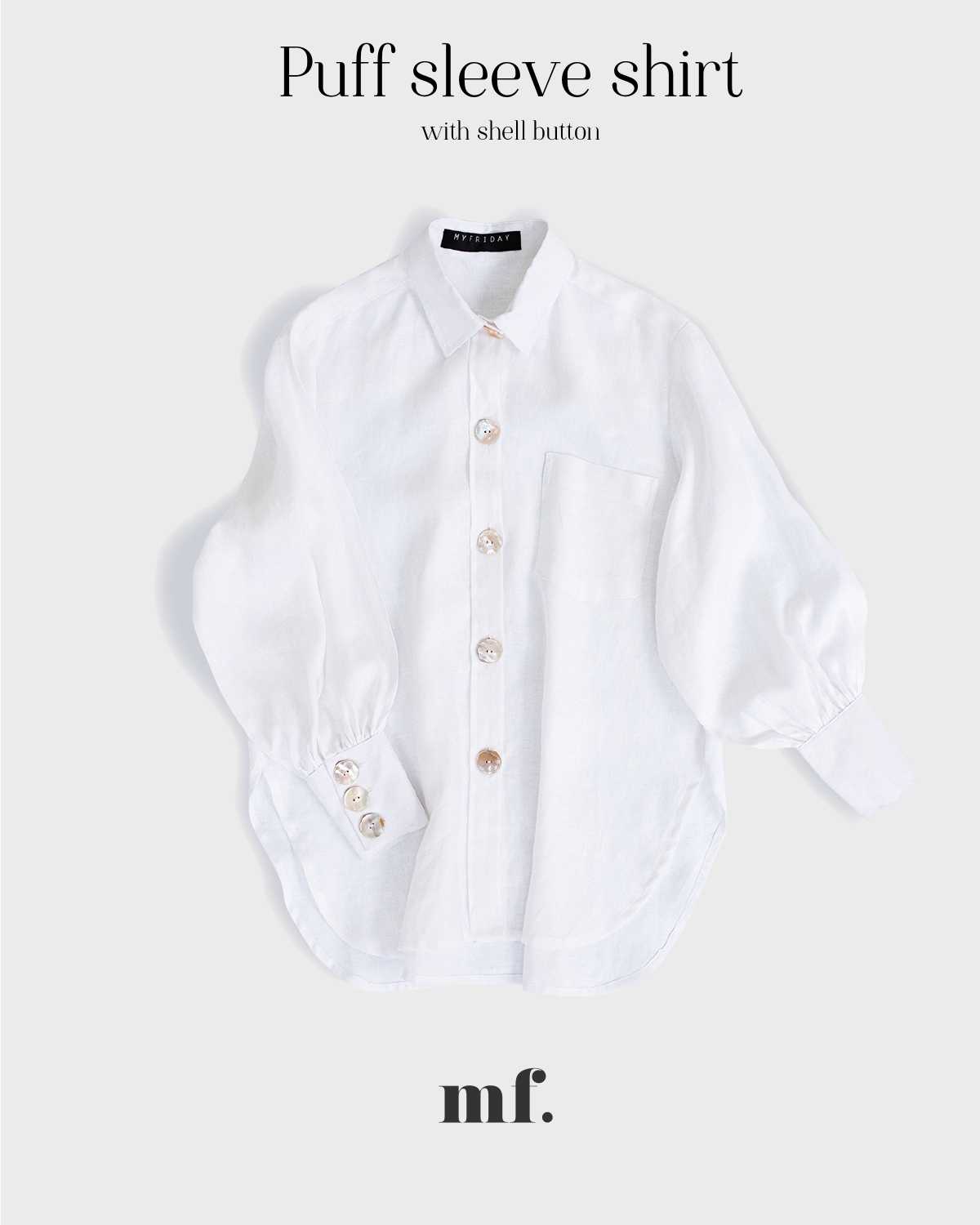 Puff Sleeve Shirt With Shell Button