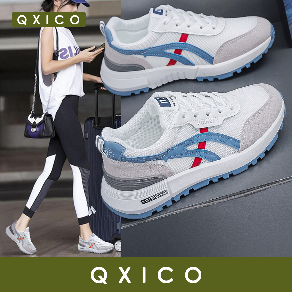 Qxico รุ่น QZ187 รองเท้าแฟชั่น รองเท้าผ้าตาข่าย ระบายอากาศ รองเท้าผ้าใบผู้หญิง