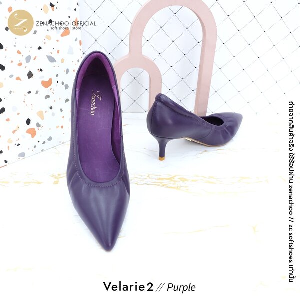 สีใหม่ ทรงปกติ เปลี่ยนไซส์ได้-ไม่รับคืน รุ่นขายดี Zenachoo Velarie2 สูง 2 นิ้ว สี Purple รองเท้าห...