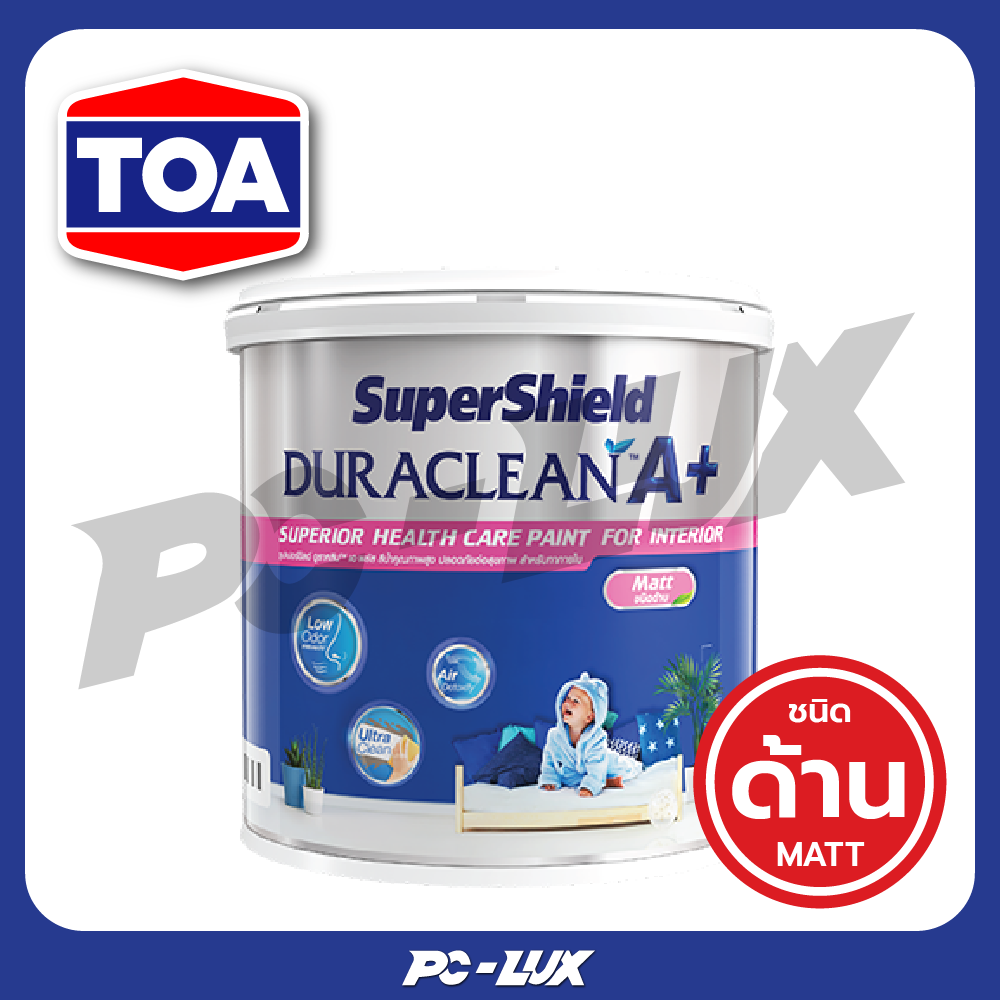 TOA สีน้ำทาภายใน SUPERSHIELD DURACLEAN A+ ชนิดด้าน