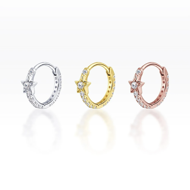 PiercingRoomByJay Star CZ Huggie Hoop เงินแท้ (ราคาต่อชิ้น)