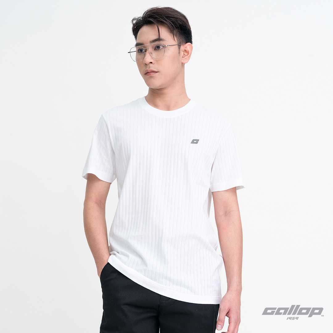 GALLOP : เสื้อยืดคอกลมผ้าชักร่องผู้ชาย (Rib) สีพื้น รุ่น GT9185 สี White - ขาว