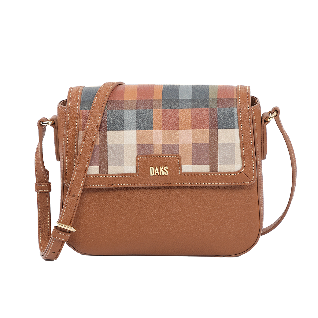 กระเป๋าสะพายผู้หญิง หนังแท้ สีน้ำตาล ลาย Daks 130 Year (WHCC302S4BRSN)