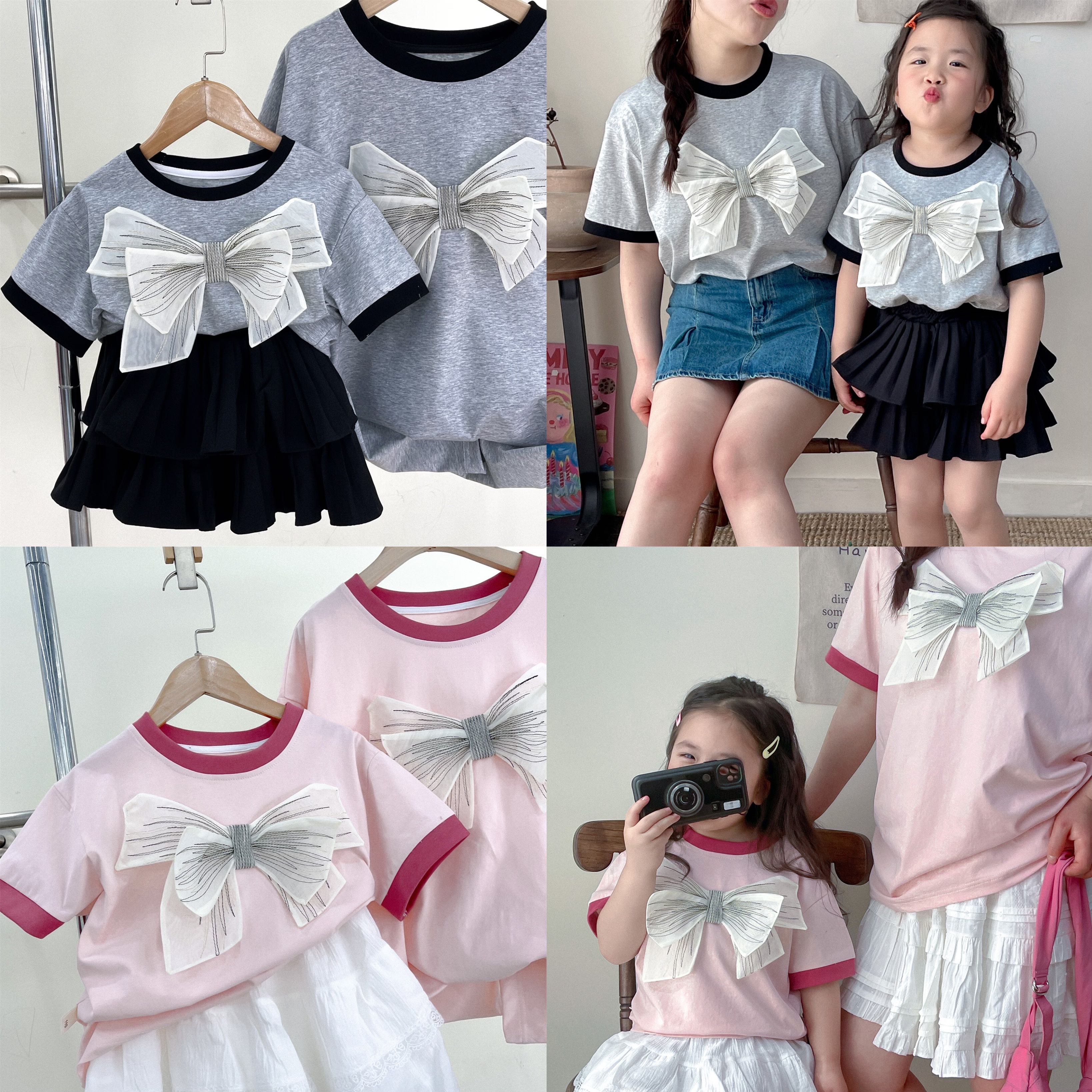 Pre order 12-18วัน เสื้อยืดแม่-ลูก แต่งโบว์น่ารัก