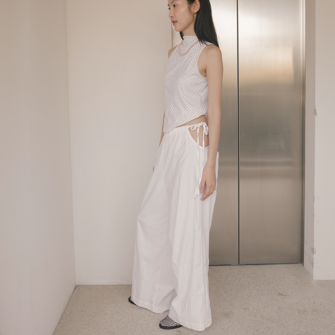 Pana Wide-leg with Lace Side Straps in white