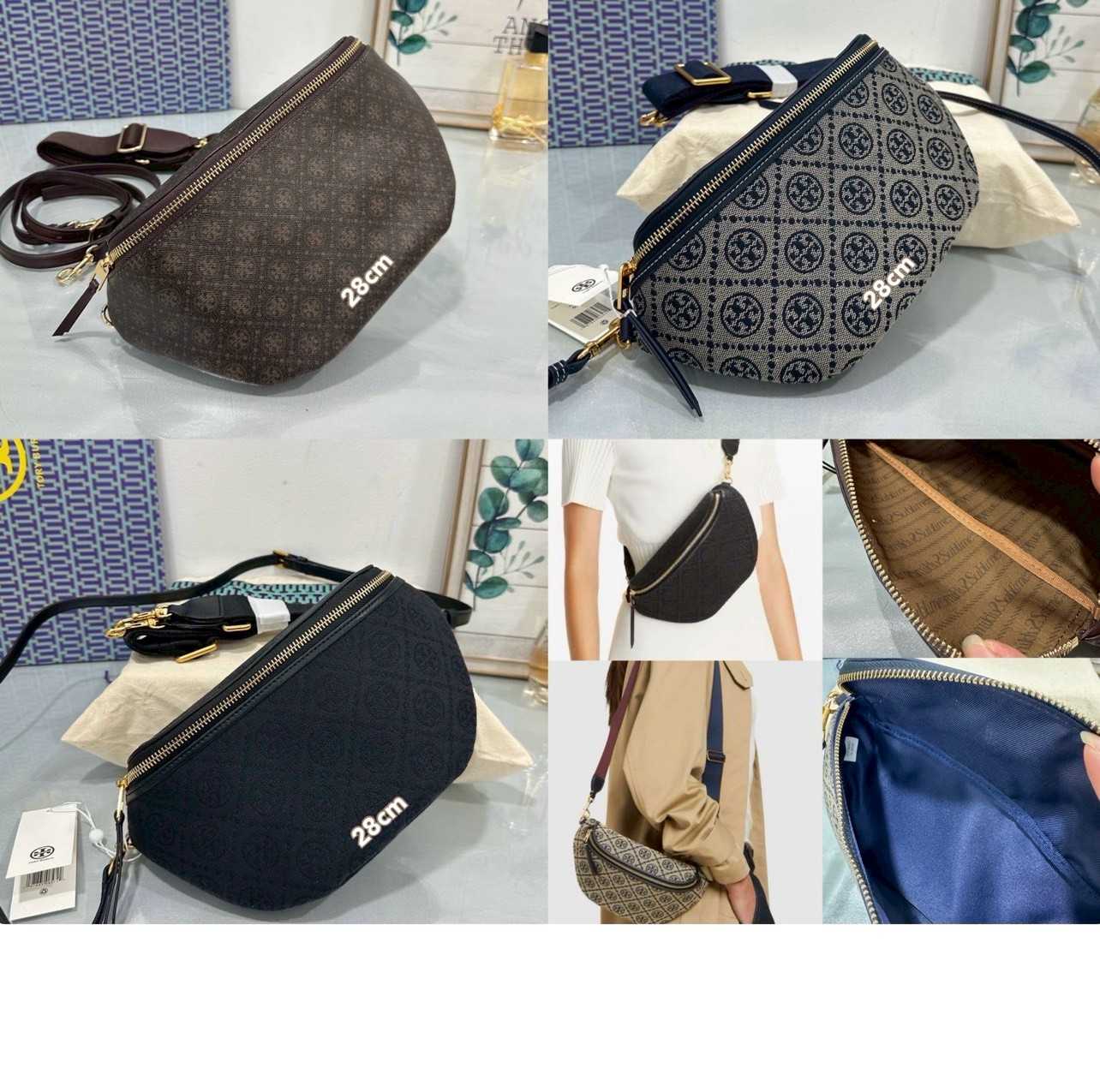 กระเป๋าสะพายคาดอก Tory Burch – T Monogram Coated Canvas Belt Bag (88515)