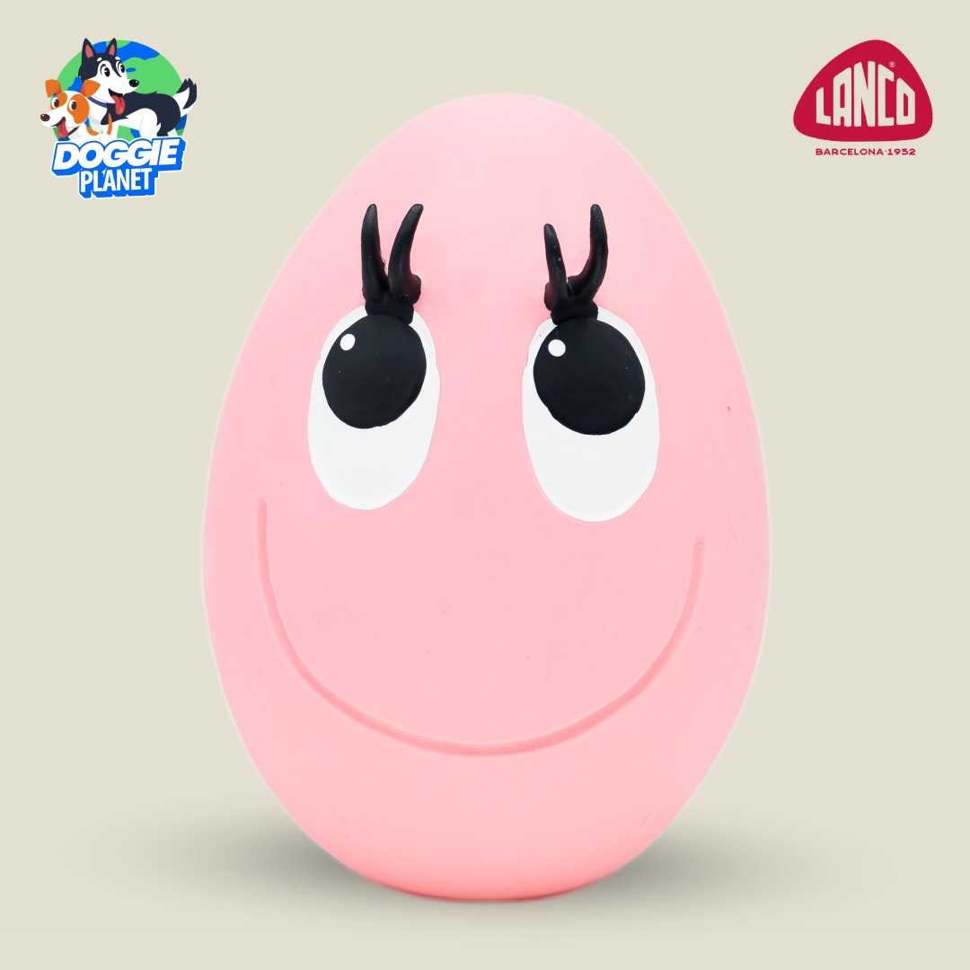 Lanco Smiley Egg ของเล่นสุนัขคาบเล่น ลูกบอลไข่ยิ้ม สีชมพู บีบมีเสียง (ยางธรรมชาติ ทนทาน) Mini-Big