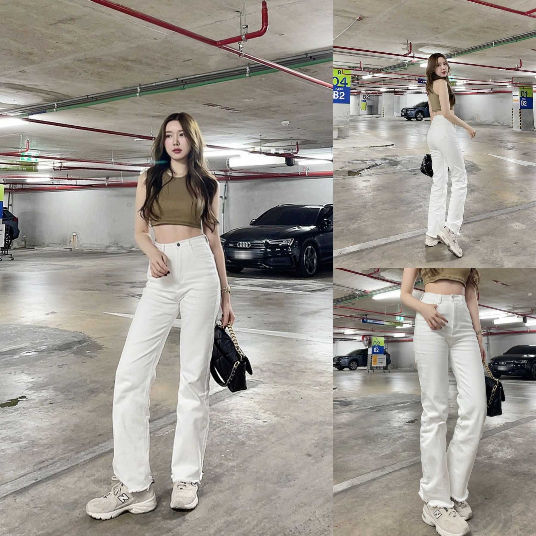 ยีนส์/ขาว 👖 SLYQ SCULPTED FULL-LENGTH DENIM PANTS กางเกงยีนส์ขายาวทรงกระบอกเล็ก
