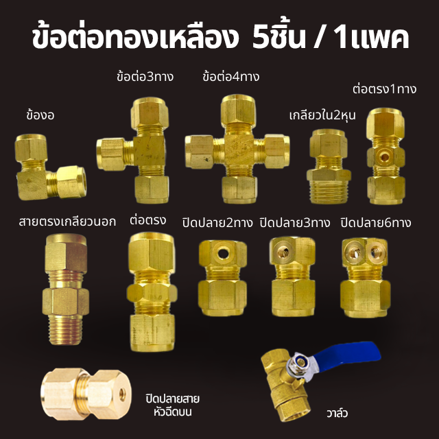ข้อต่อทองเหลืองปั๊มแรงดันสูง 5ชิ้น/ชุด