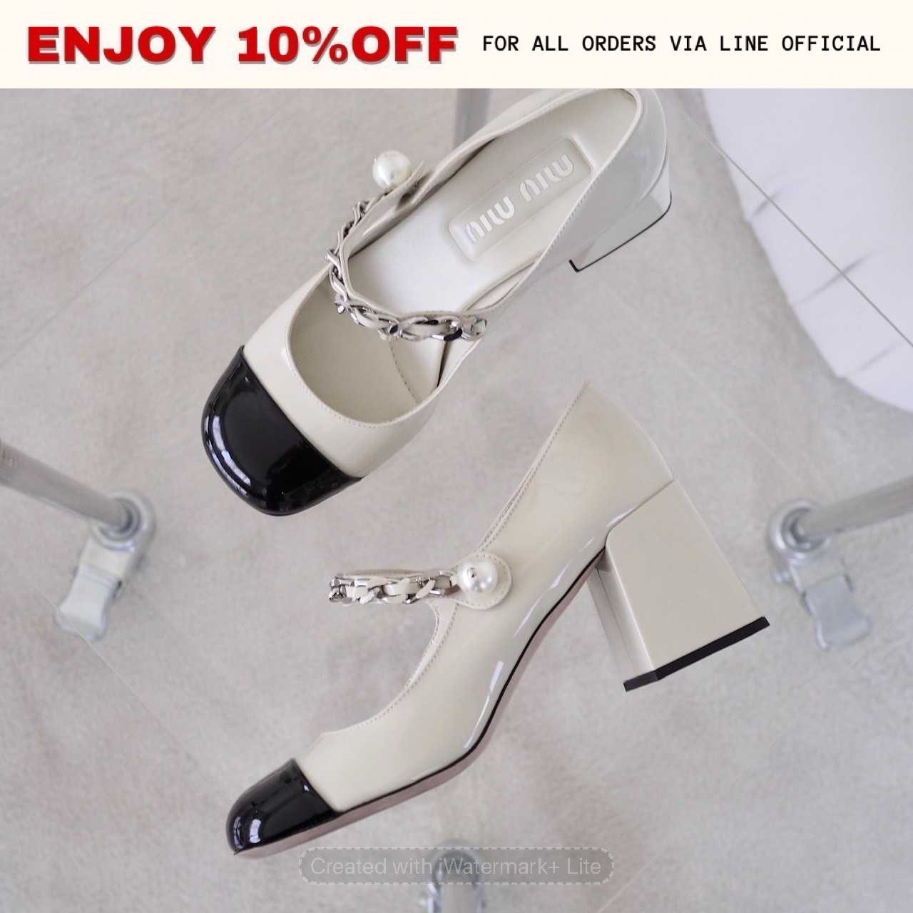 NEW! MIUMIU Leather Pump  สี Ivory/Black | Shoes