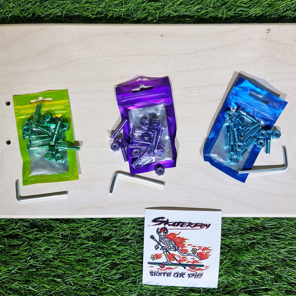 [0309] น็อตยึดทรัคสเก็ตบอร์ดชุบสี ยาว 25mm ตัวผู้และตัวเมีย skateboard truck nut