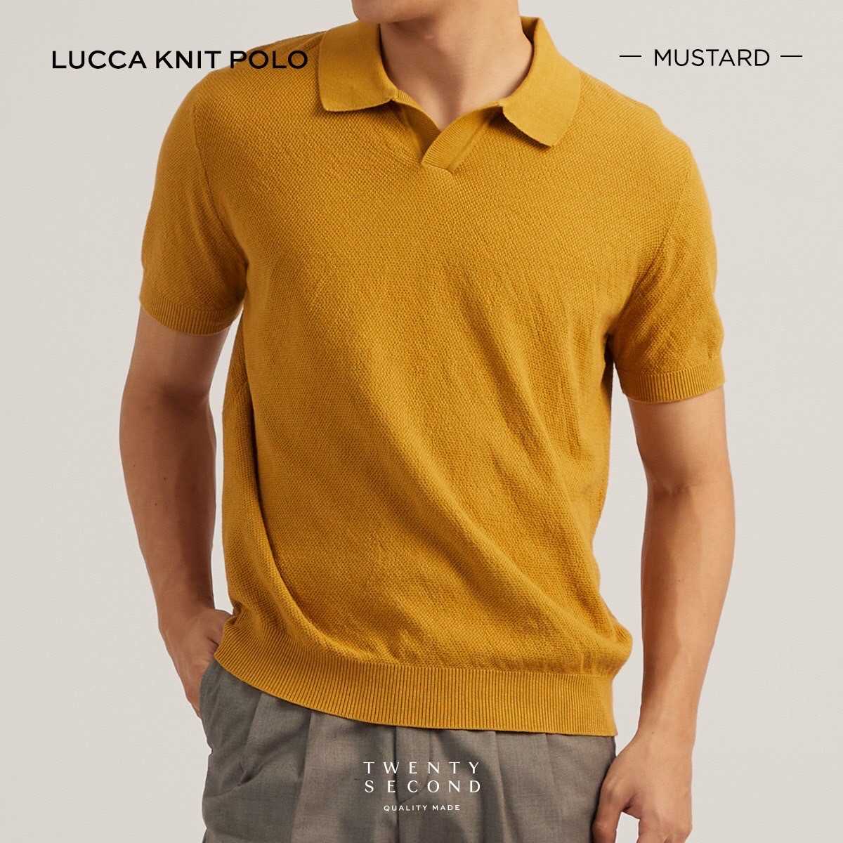LUCCA KNIT POLO - MUSTARD