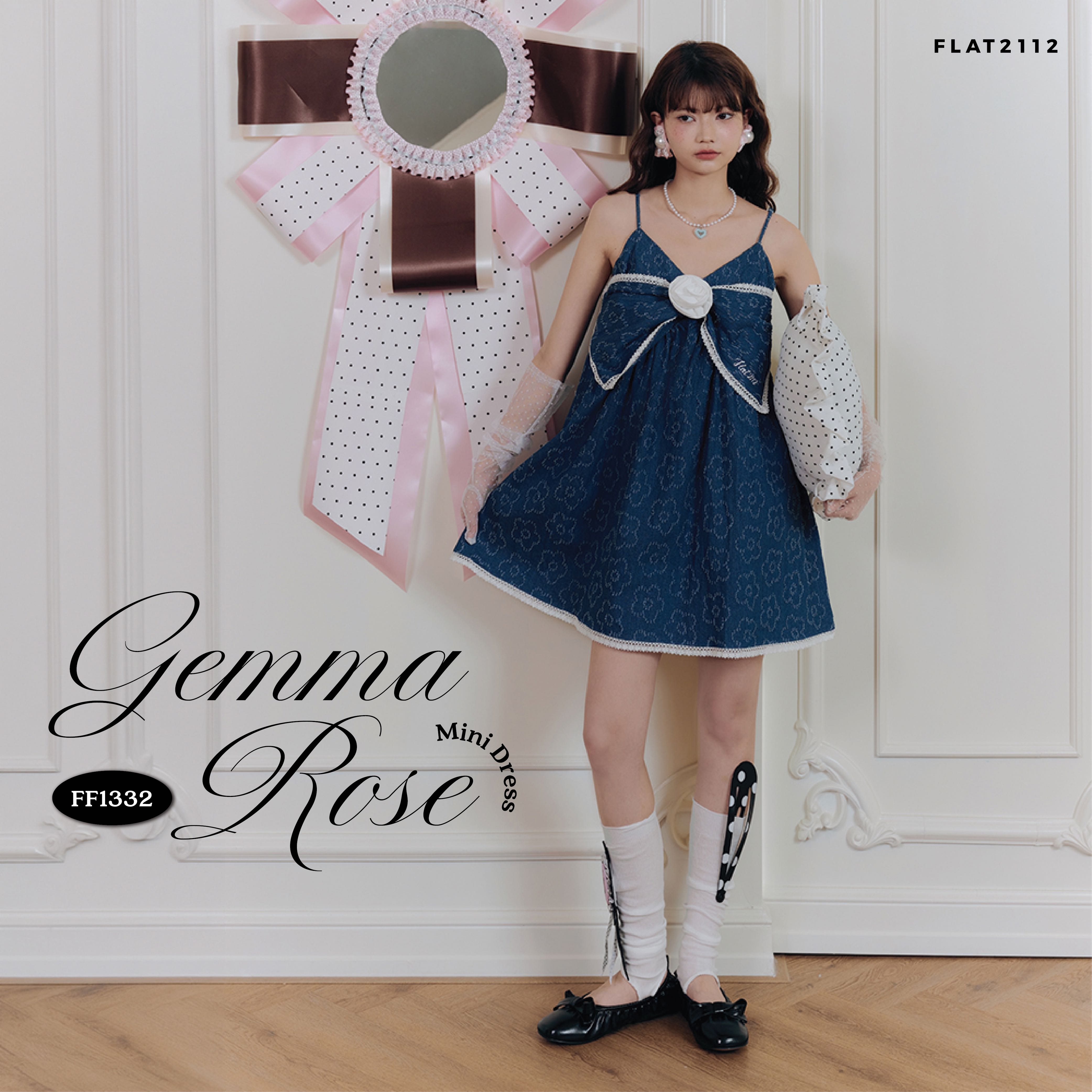 FLAT2112 : GEMMA ROSE MINI DRESS gดรสสั้นสายเดี่ยวสีกรม ลุคลูกคุณหวานหรู เดรสโบว์ใหญ่ (ff1332)