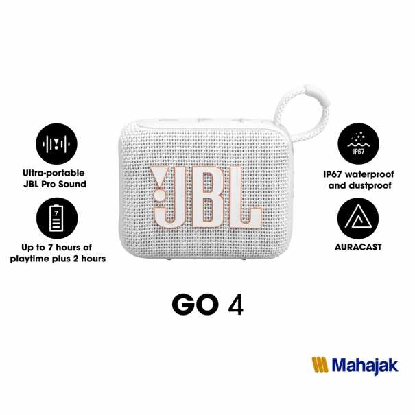 JBLGO4 สีขาว  ลำโพงบลูทูธขนาดเล็กพกพากันน้ำ #JBL#JBLGO4#MAHAJAK