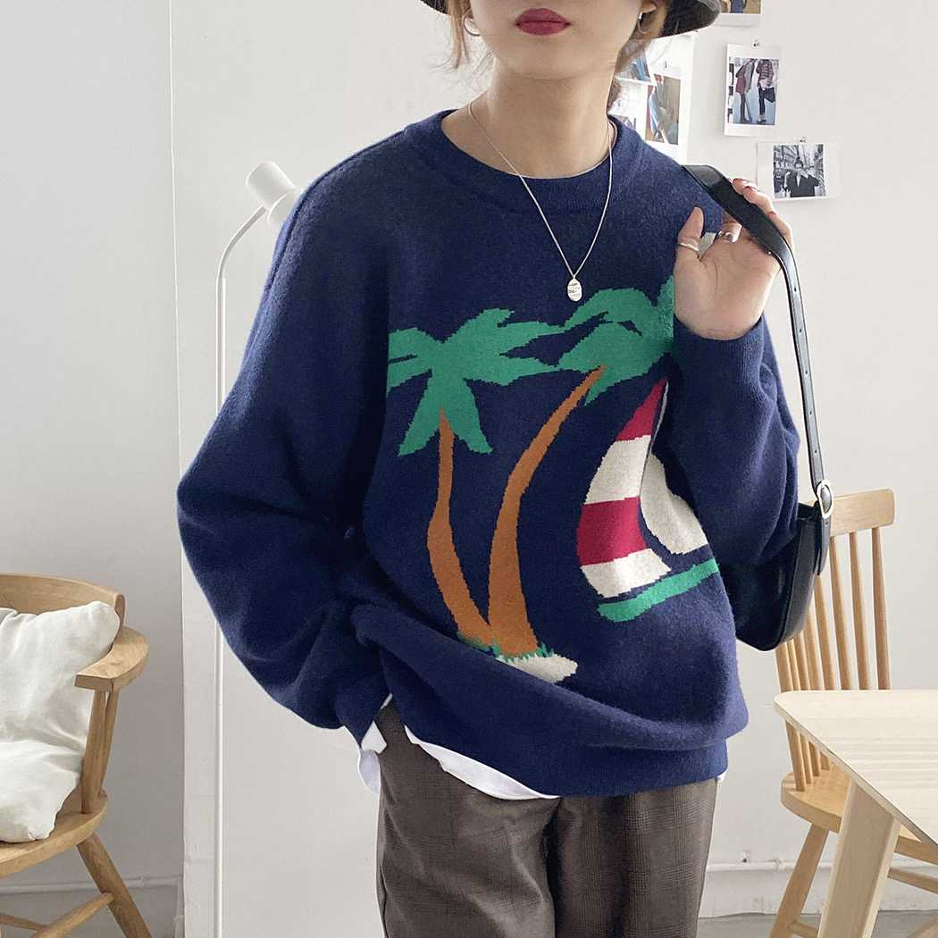 เสื้อไหมพรม คอกลม รหัส ST66 ลายกราฟฟิค