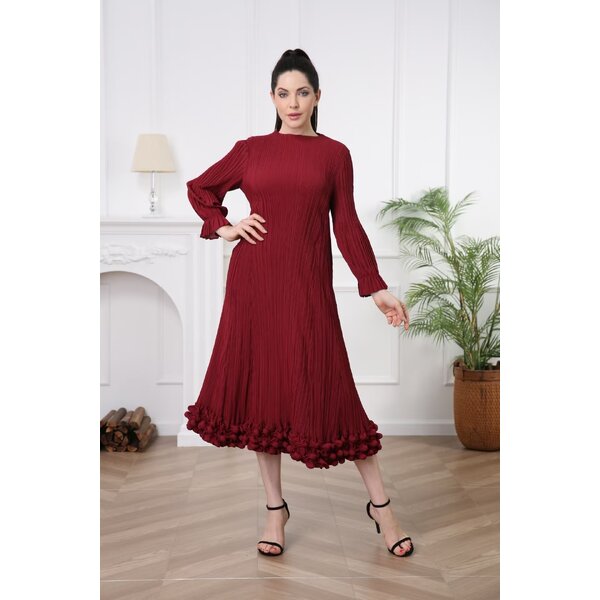 2MUAY รุ่น GA90073-1 เดรสพลีทคุณภาพ LONG SLEEVE LUXE PLEATED DRESS 10 สี FREE SIZE