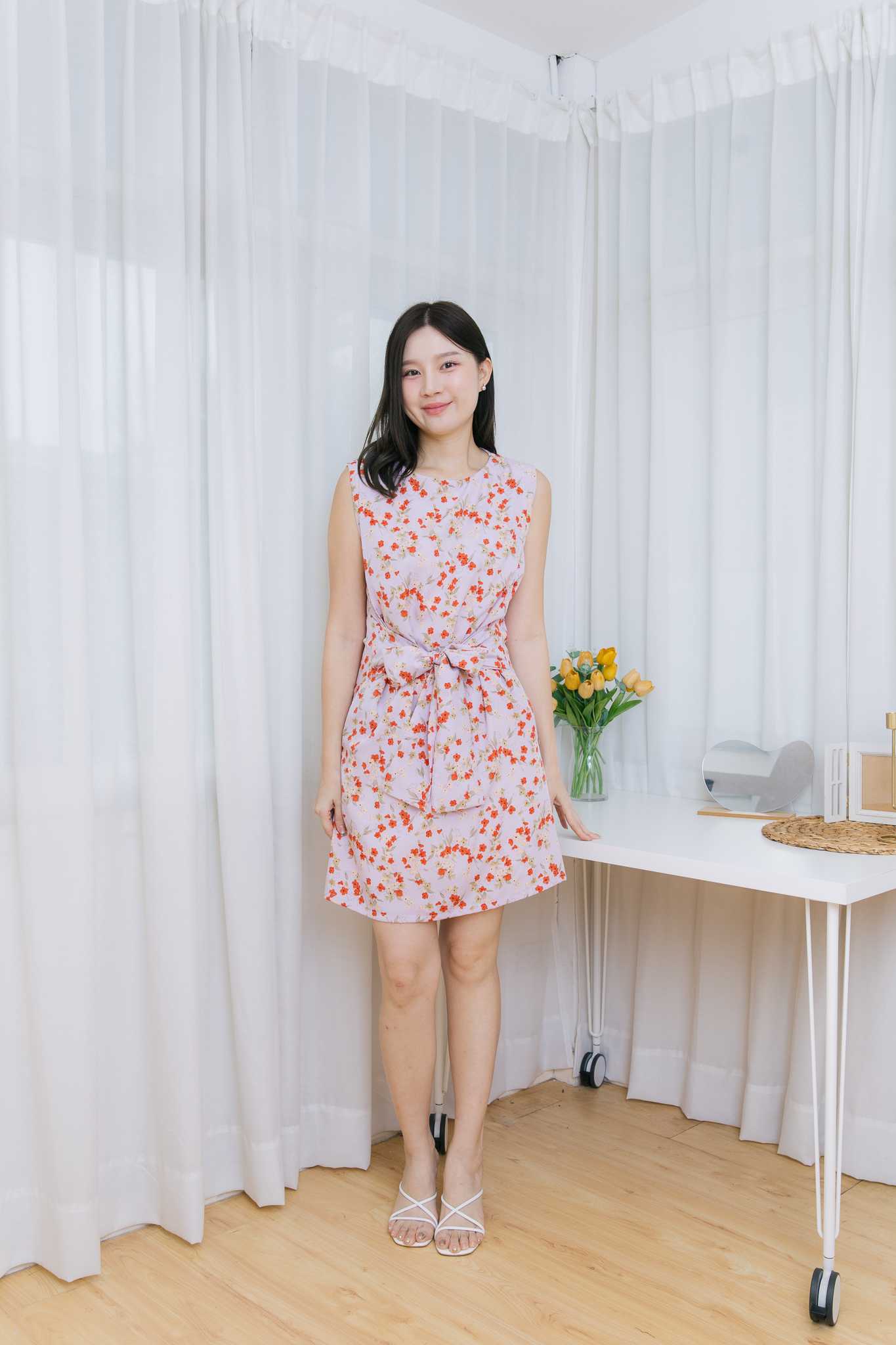 เดรสให้นม Purple floral tie dress