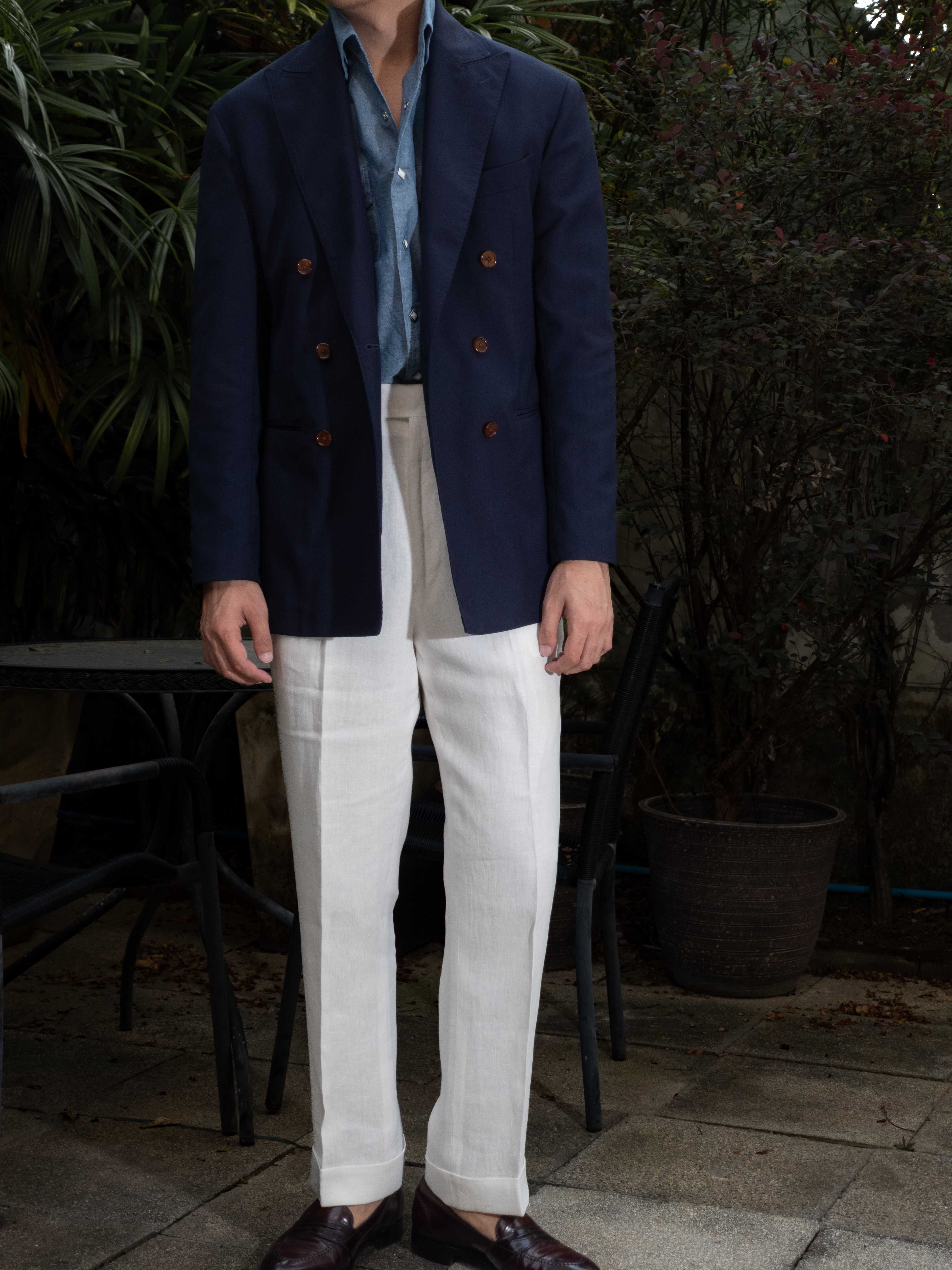 T9LN-OFFW  กางเกงลินินขายาวเอวสูง Classic High Waist Trousers  OffWhite