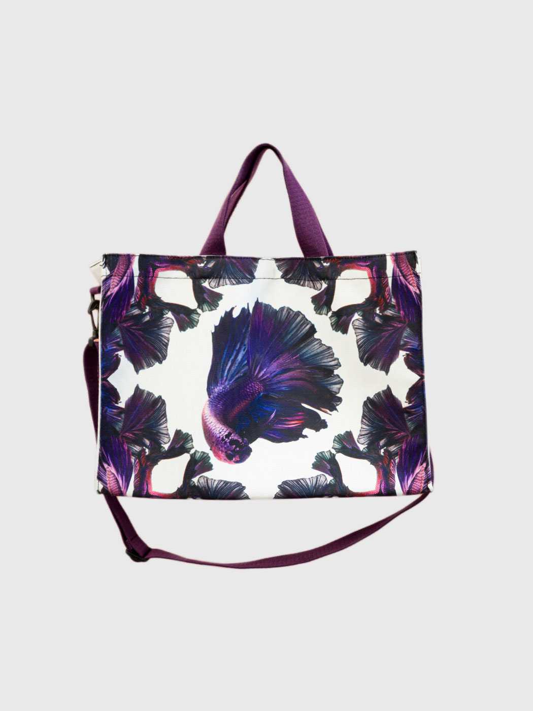 Purple Halfmoon Betta Large Tote - White/Purple