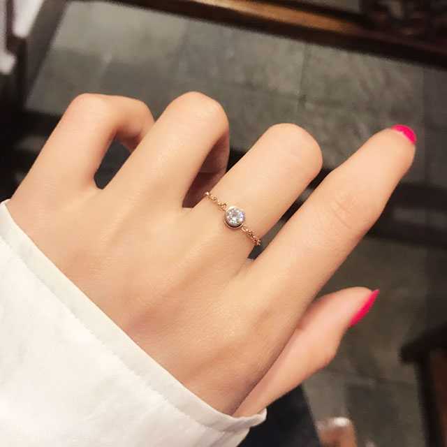 แหวนโซ่คริสตัล 💍 ทอง 18K สีโรสโกลด์ แหวนโซ่ Minimal แหวนโรสโกลด์ แหวนแฟชั่นแบบเรียบ