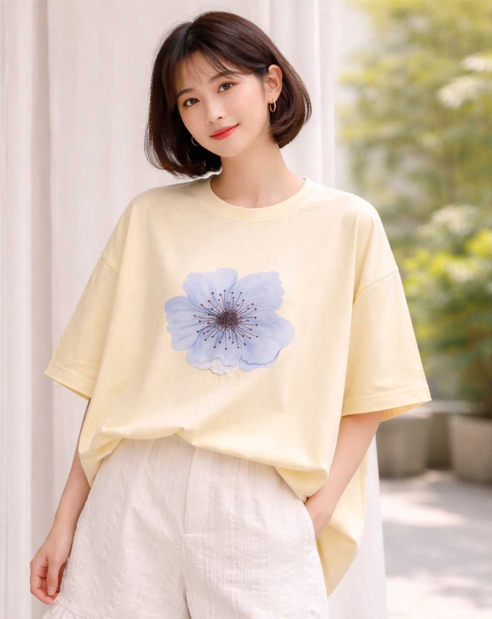 Aunchadabrand - Melty T-shirt เสื้อยืดทรงโอเวอร์ไซส์ สกรีนลายดอกไม้