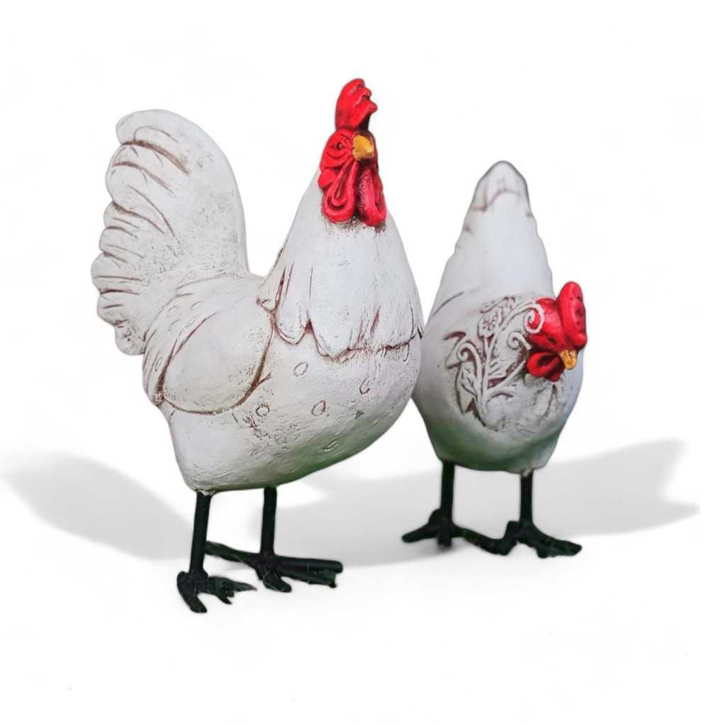 ไก่วินเทจขาเหล็ก Size s (รับเป็นคู่)  ตุ๊กตาปูนปั้นสำหรับแต่งบ้านและสวน