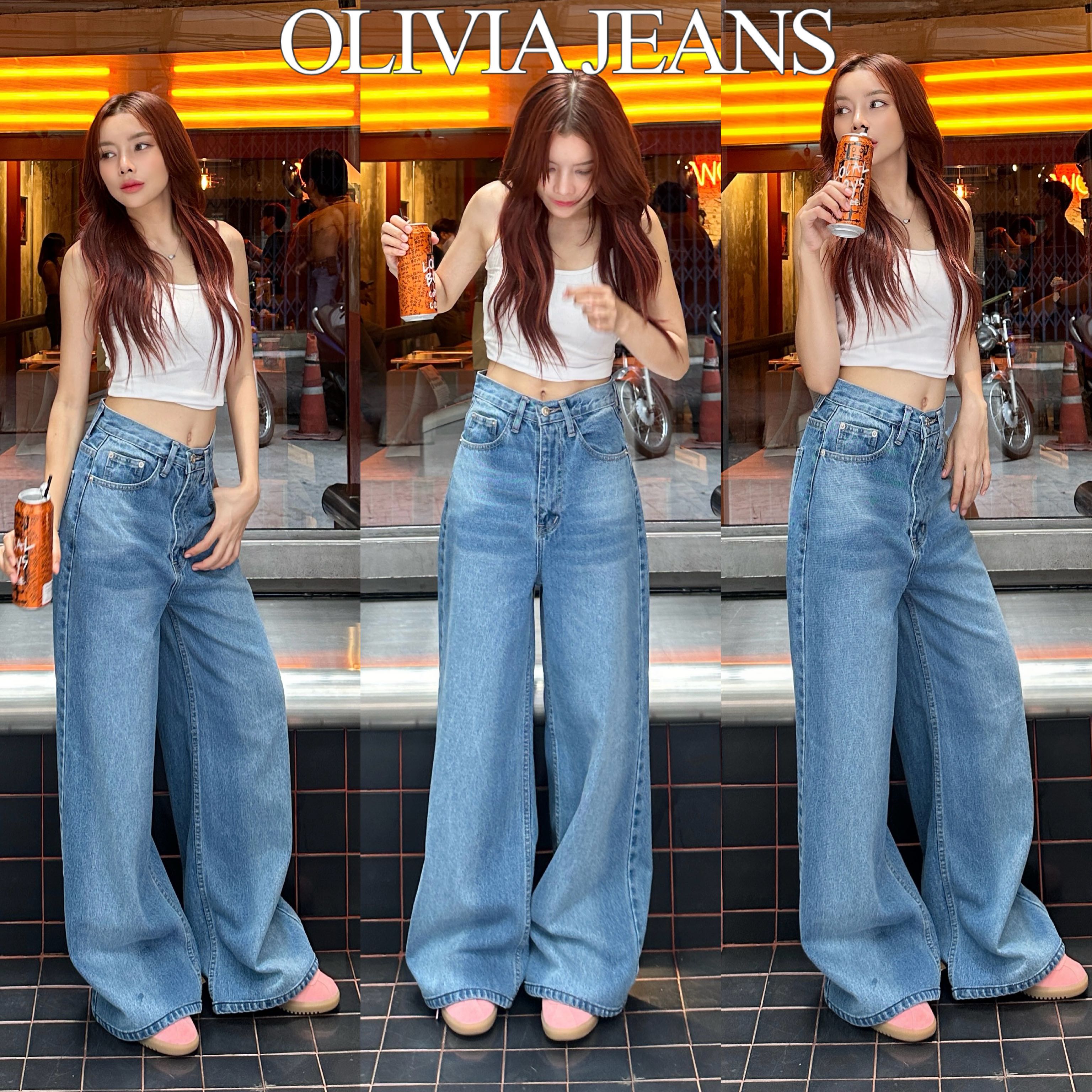 กางเกงยีนส์ทรงกระบอกใหญ่รุ่น OLIVAI JEANS