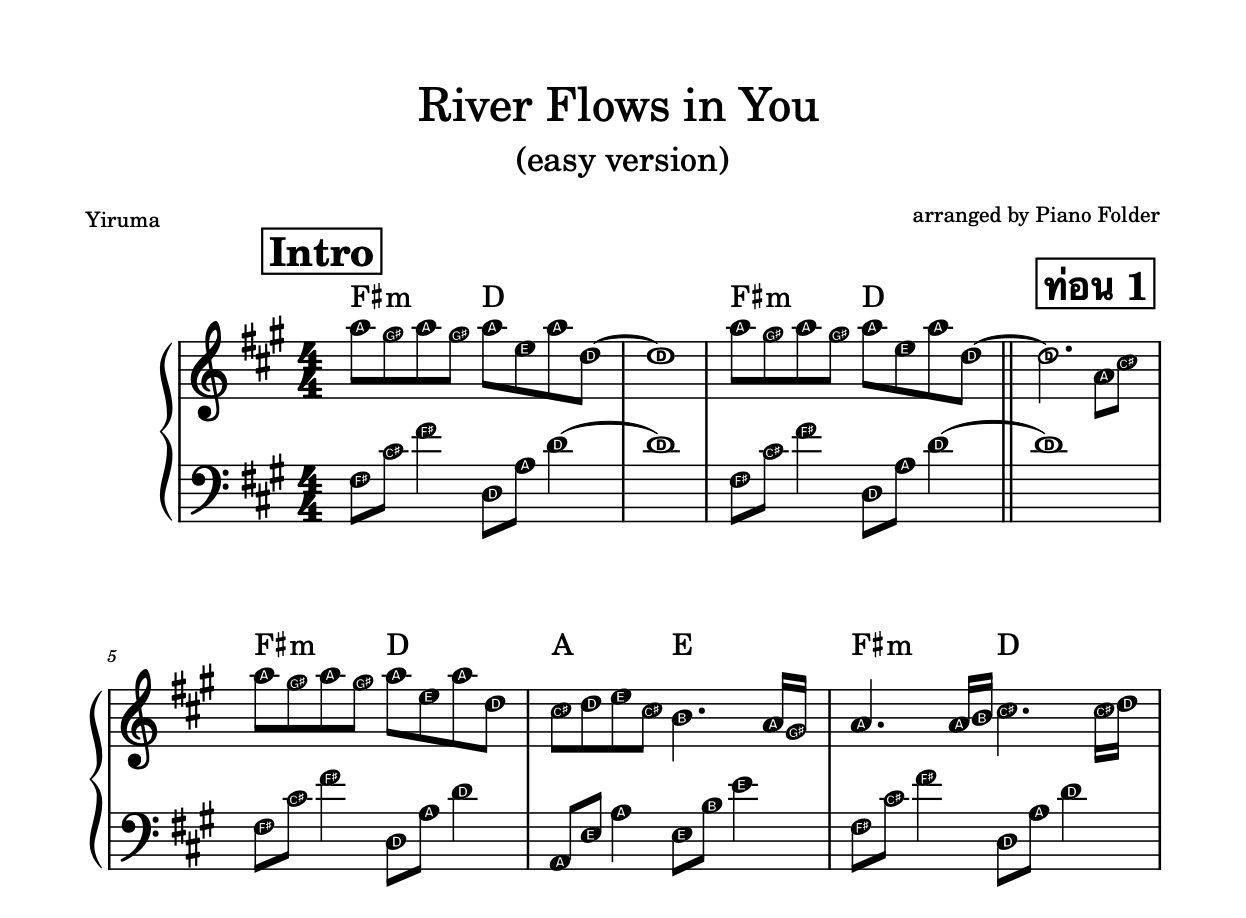 โน้ตเพลง River flows in you - Piano Collection (Lv 3)