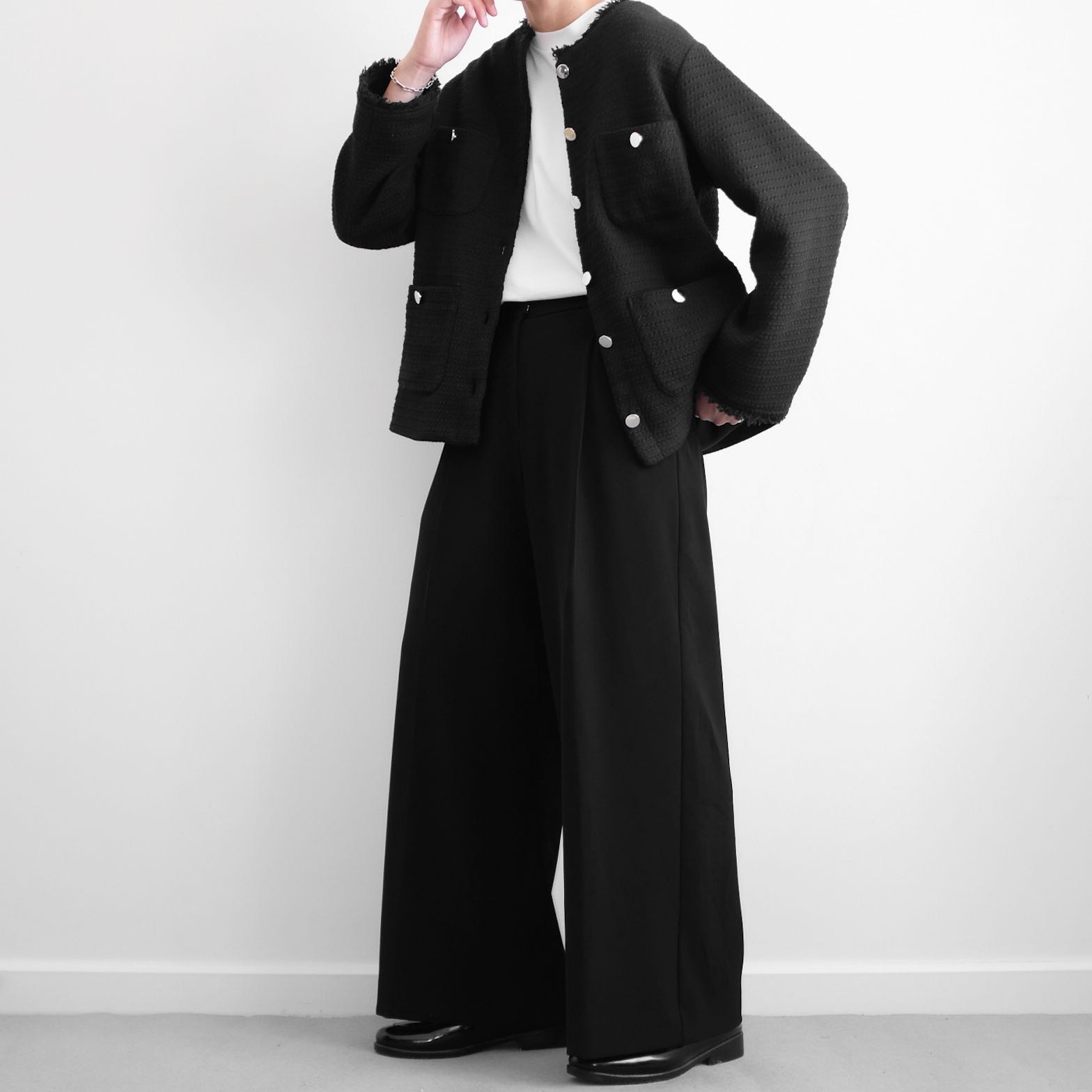 PLST • Relaxed Cropped Poly Cotton Wide Legs Pants