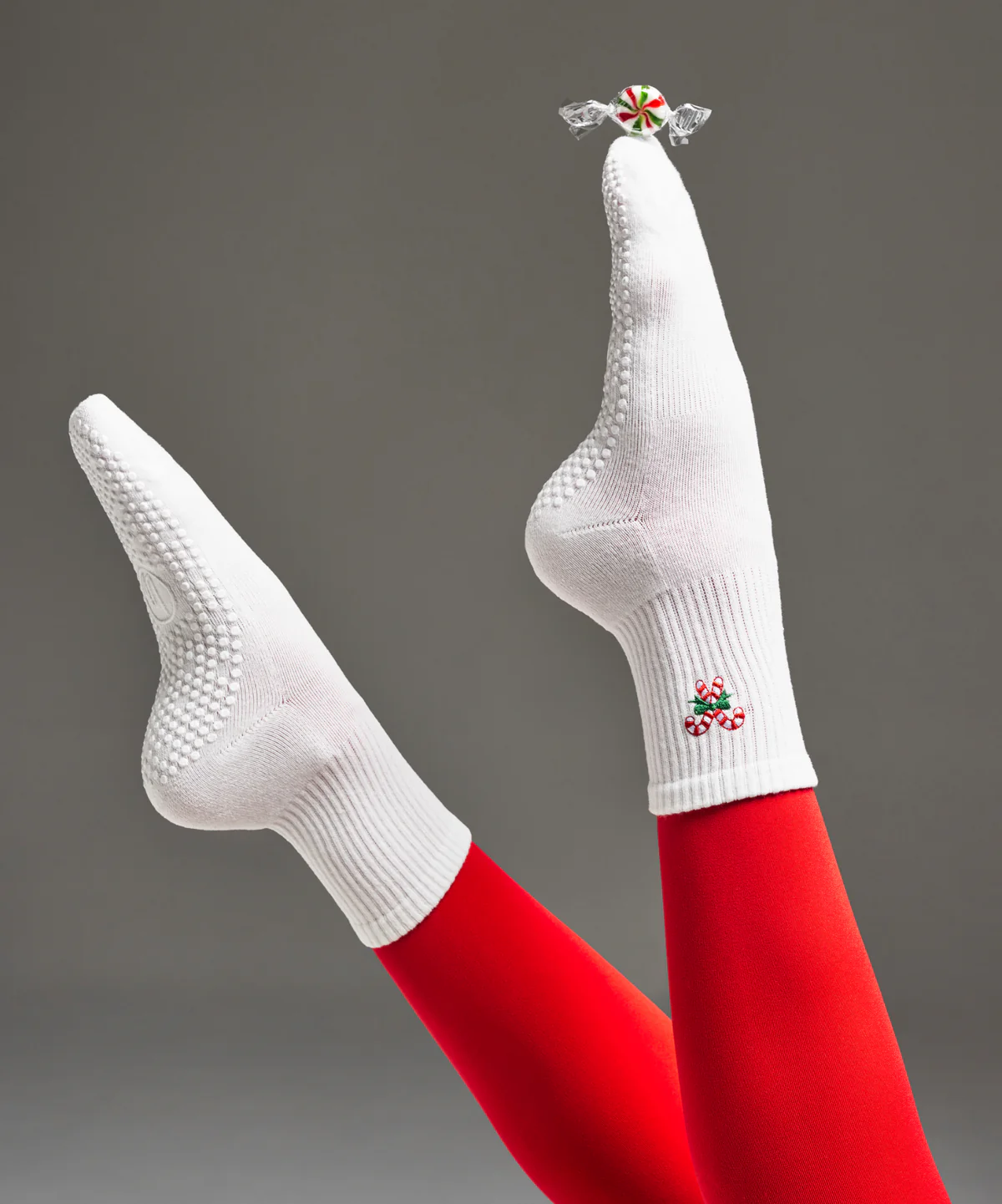 ✨BEST✨ Crew Non Slip Grip Socks - Candy Cane
