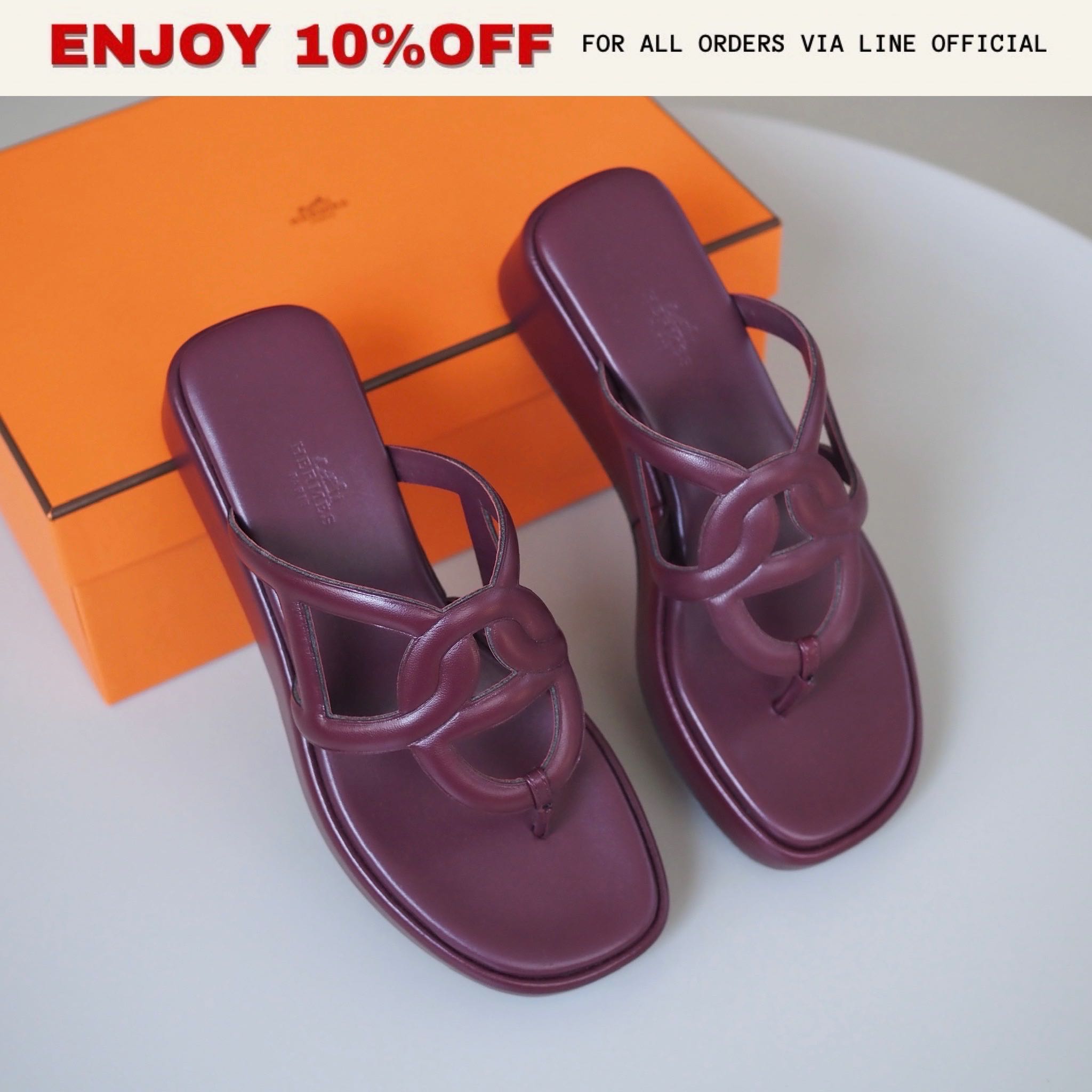 NEW! HERMES Gipsy Sandals สี Rouge Marsala | Shoes