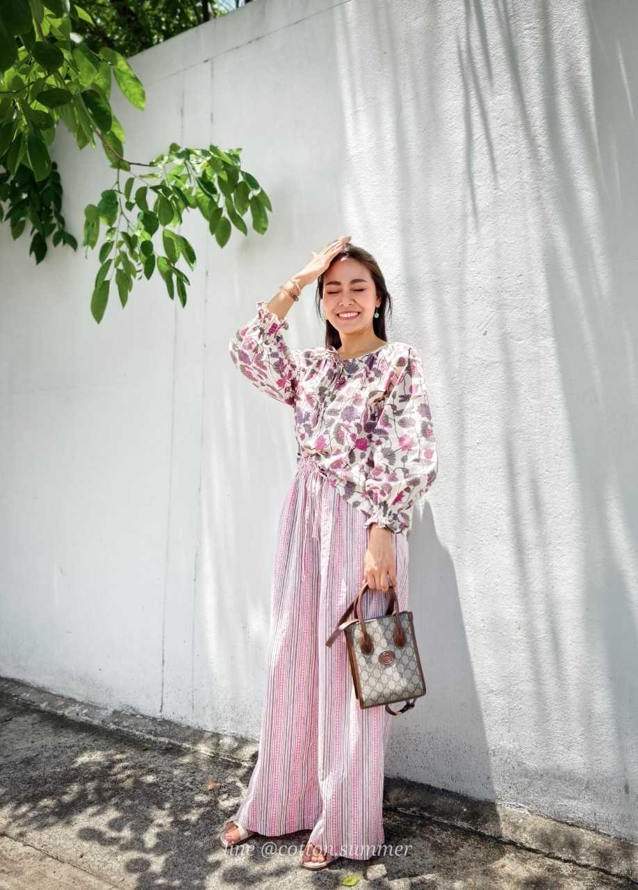 Rika Collection เสื้อ cotton india แขนยาวคอผูก อก42นิ้ว
