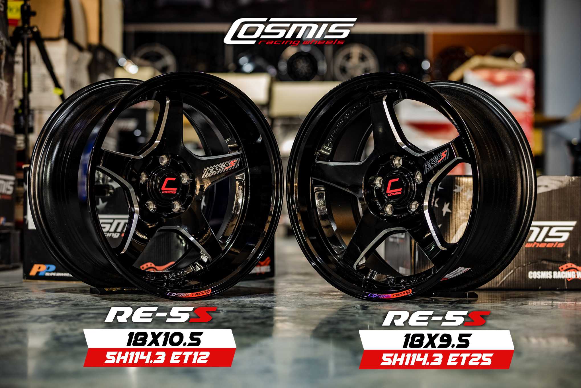 แม็กซ์ RE-5S(YA9963) 18X9.5 5X114.3 ET25 CB.73.1 BLK+W+PLATE  (สีดำ+CNCข้างก้าน+เพลท)