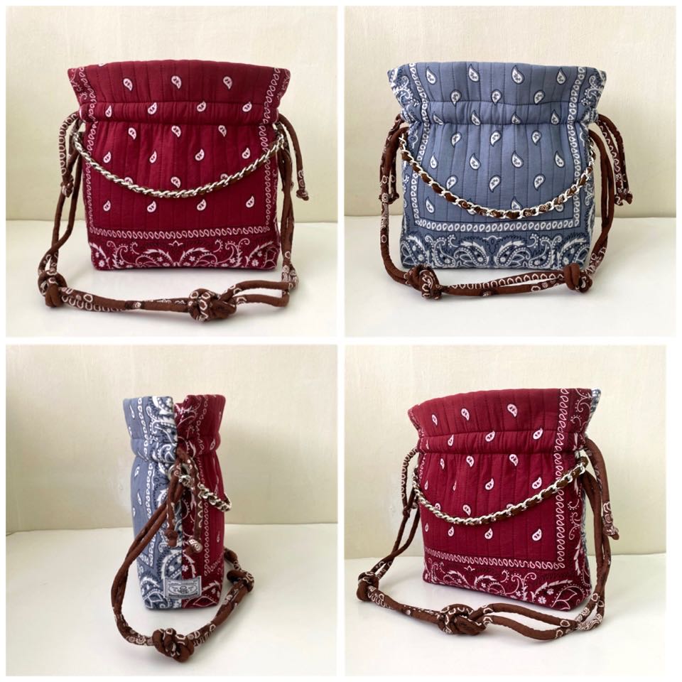 Tulip Burgandy x Grey Bandana Bag no: 22
