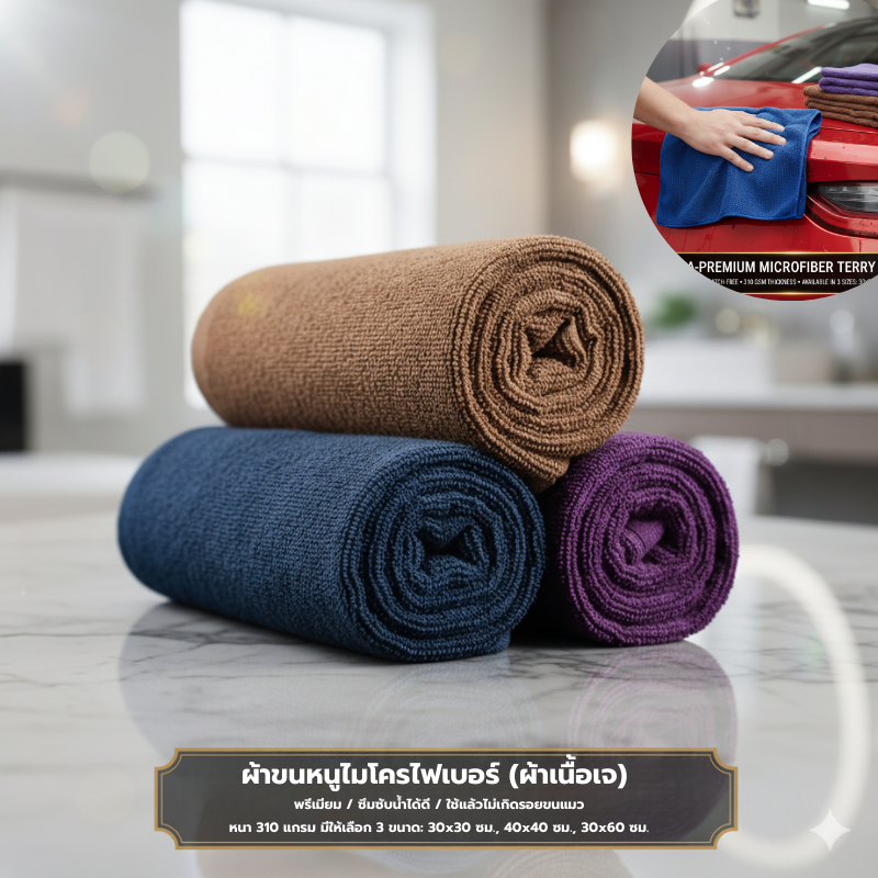 แพ็คคุ้ม⭐✅ (20ผืน) ผ้าขนหนูไมโครไฟเบอร์ (ผ้าเนื้อเจ) หนา 310 แกรม ขนาด 30x30 / 40x40 / 30x60 cm.