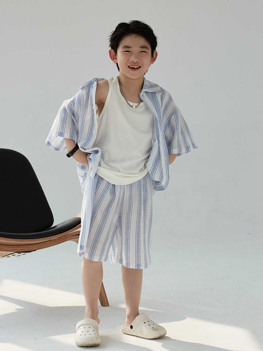 ชุดเซ็ทสีฟ้าลายทางสไตล์เกาหลี!!พร้อมส่ง!!