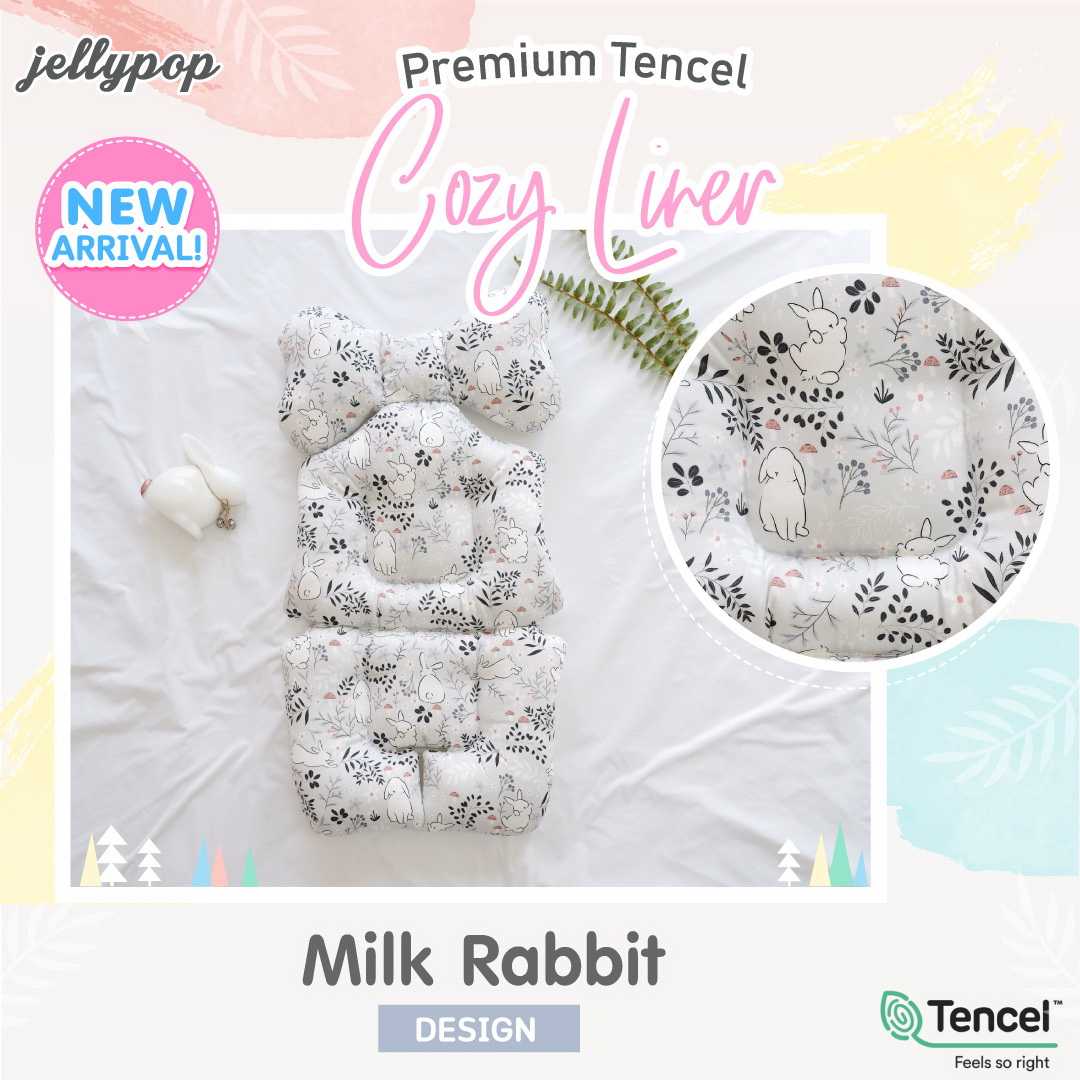JELLYPOP PREMIUM TENCEL COZY LINER  เบาะรองนั่งรถเข็นเส้นใย  TENCEL _ MILK RABBIT DESIGN