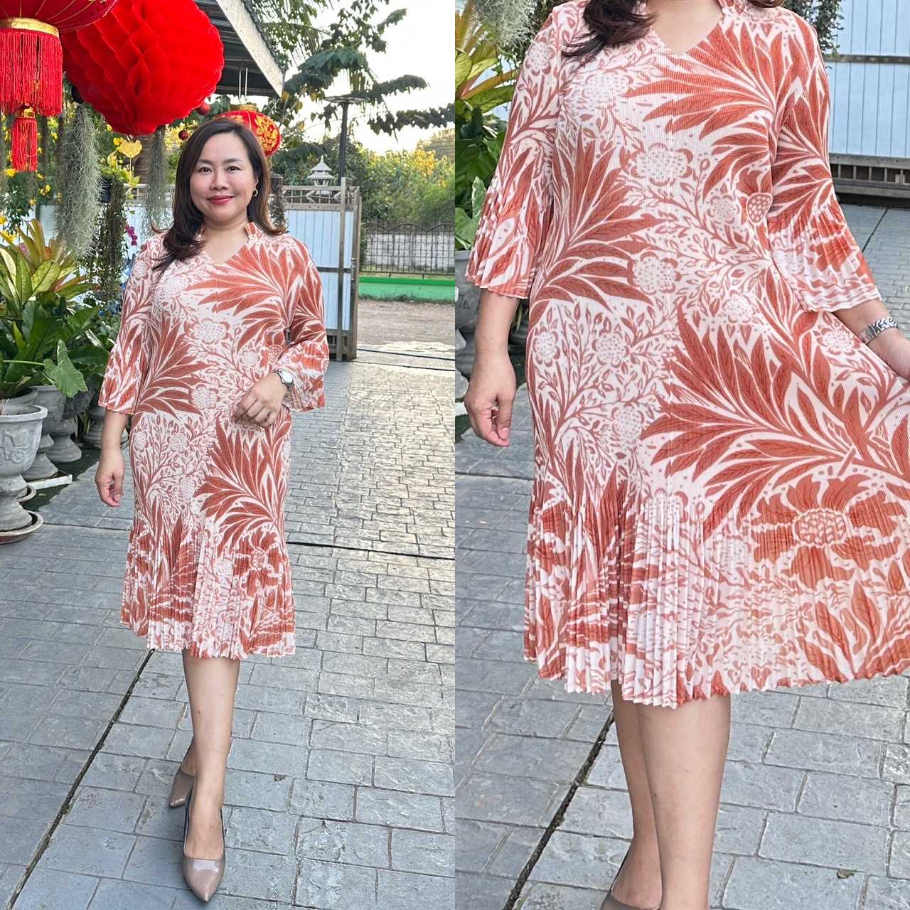 Pleatbynisa A641 เดรสอัดพลีท เนื้อผ้าPolyester100%