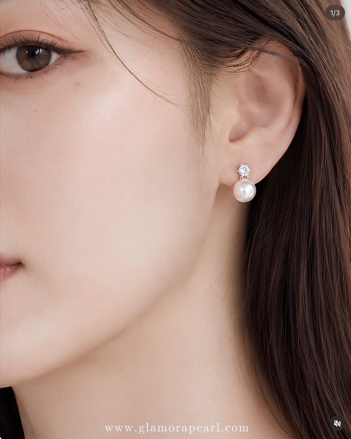 E01 รุ่น Sparkle ต่างหูไข่มุกแท้ คัดเกรดพรีเมียม 8-9mm เพชรCZ ตัวเรือนเงินแท้ 