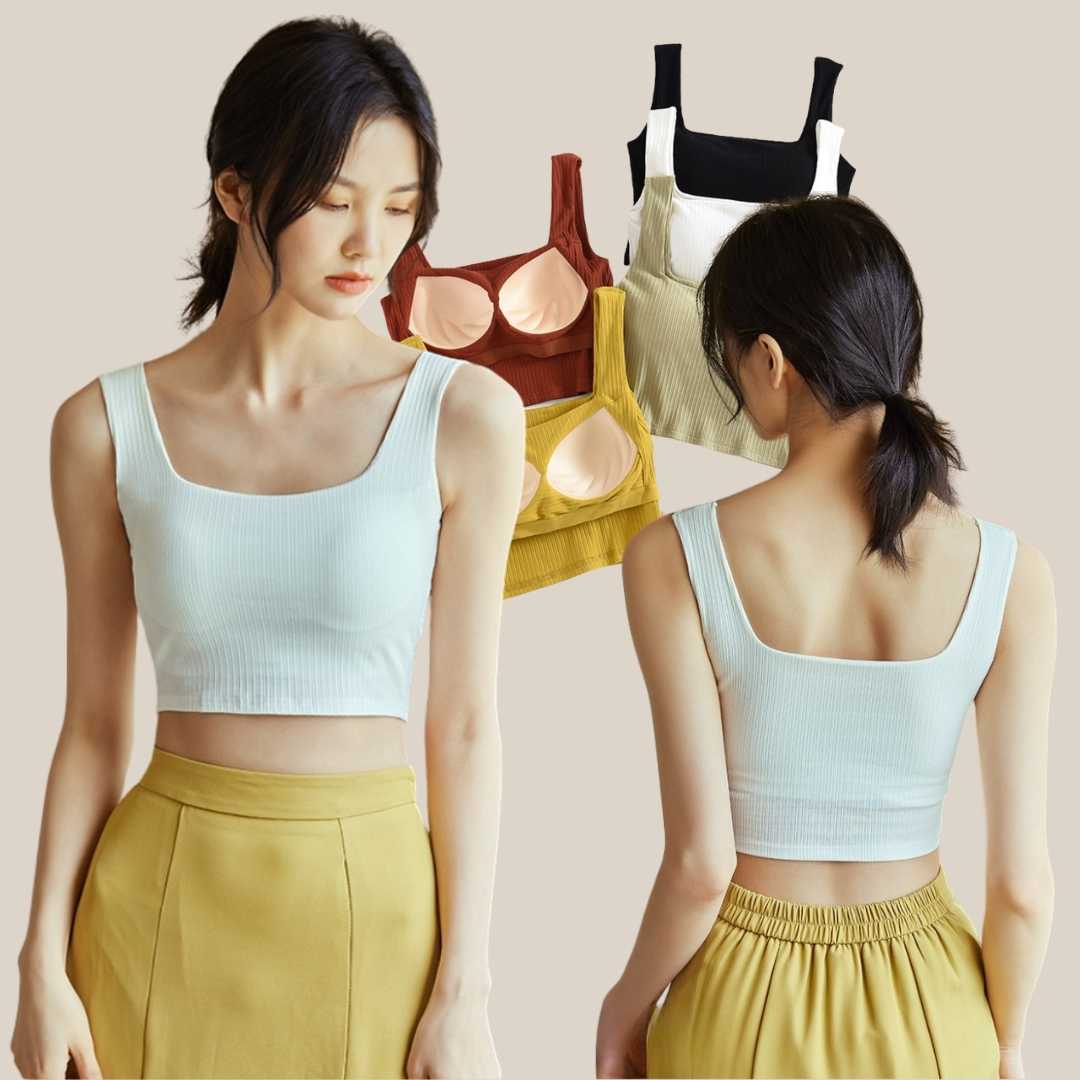 WsimpleBra | Emma Crop Top เสื้อกล้ามสั้น ทรงครอป คอยู มีบราในตัว เลิกใส่ชุดชั้นในและซิลิโคลปิดจุก