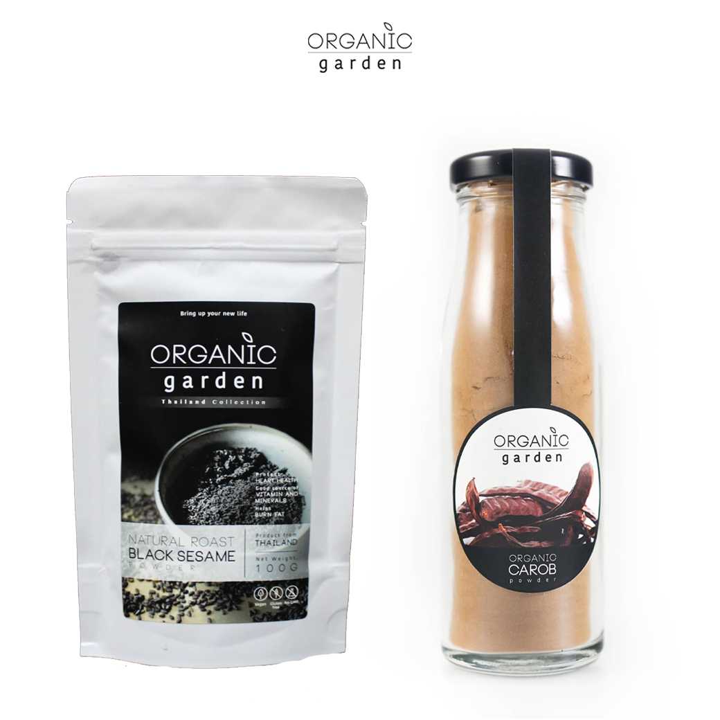 เซ็ทผงคารอบและงาดำ Organic garden Carob Powder90g. + Sesame Powder100g.(สำหรับเด็กและหญิงตั้งครรภ์)