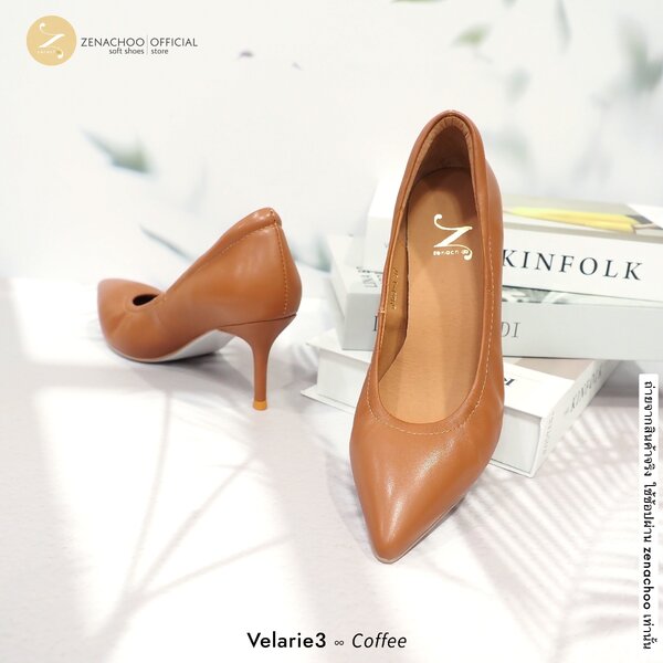 ทรงปกติ เปลี่ยนไซส์ได้ ไม่รับคืน::Zenachoo Velarie3 สูง 3 นิ้ว Coffee รองเท้าหนังแกะแท้ ใส่สวยมาก