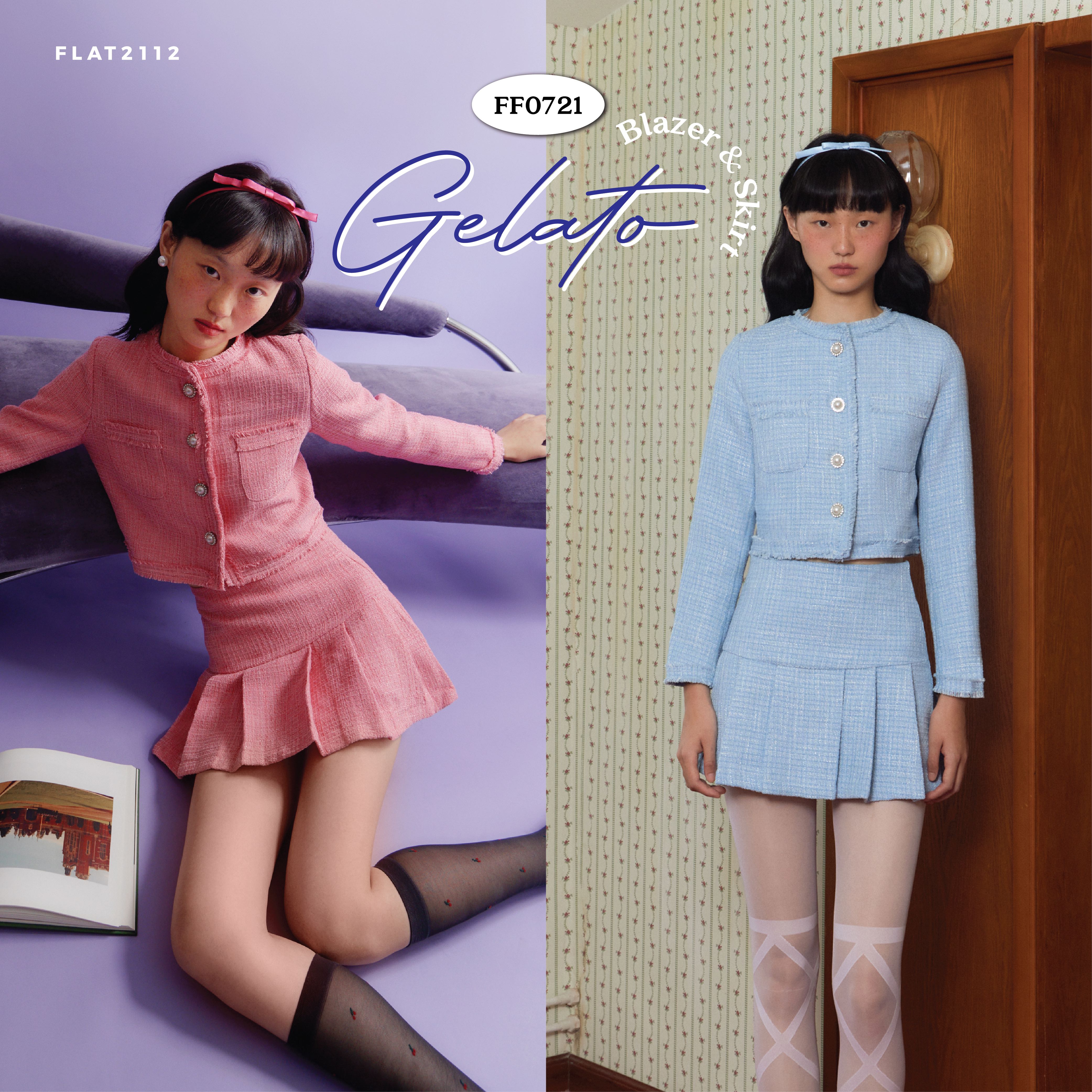 FLAT2112 FF0721 : GELATO BLAZER & SKIRT ชุดเซ็ทผ้าทวีต เสื้อแขนยาว กระโปรงสั้น